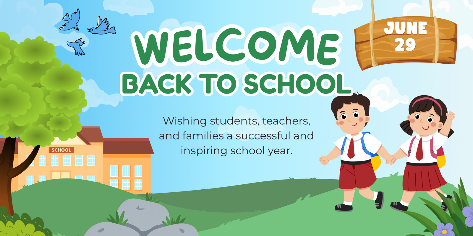 blue green illustrated back to school banner